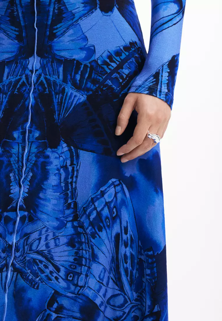 Abito Desigual Donna Manica Corta In Maglia - Vestibilità Normale Con Motivo Tropicale