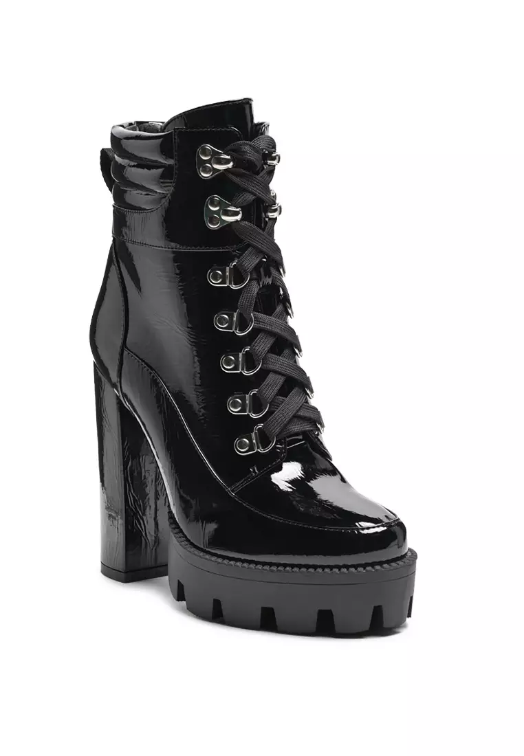 Patent lace outlet up heeled boots