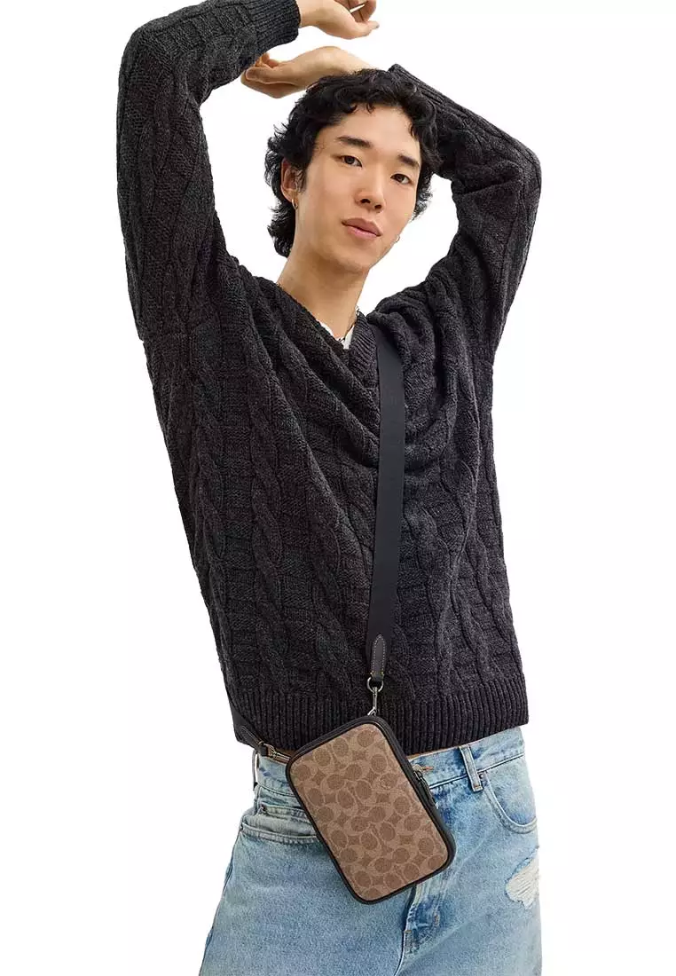 Aden Crossbody Bag In Signature Canvas Tan/Black CW364