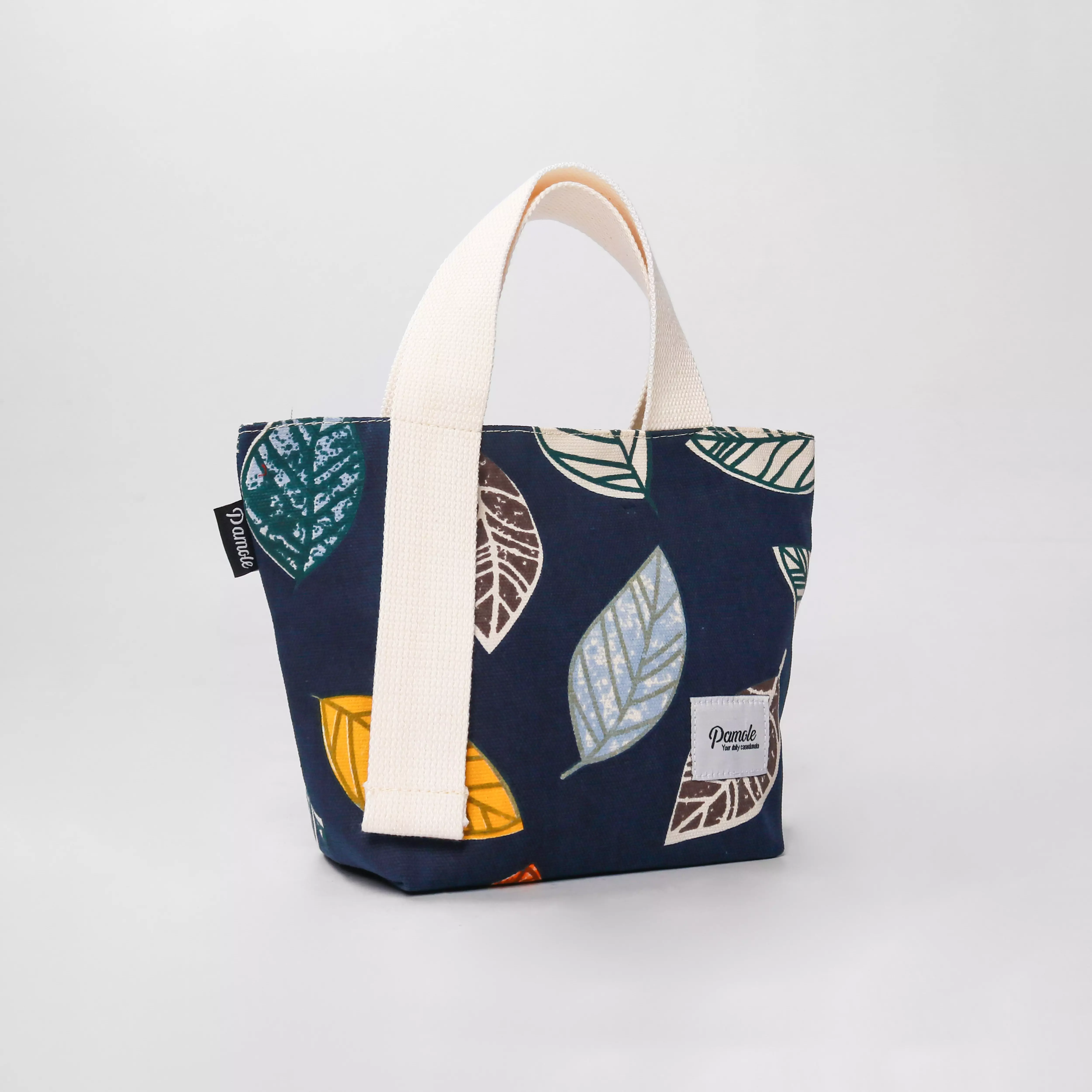 Pamole Pouch Travelling Mini Totebag Bahan Kanvas - Shara Series - Navy Leaf