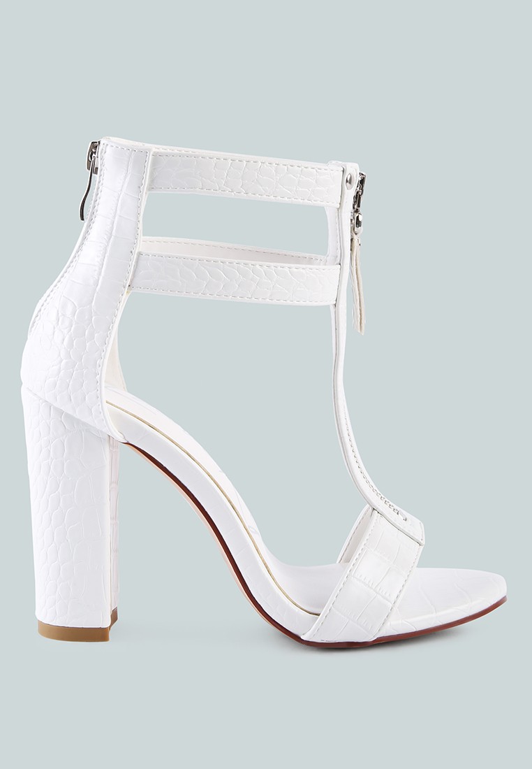 White Zip Up Croc Textured Sandals