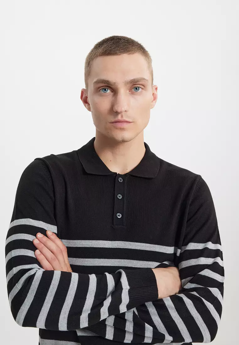 Striped Polo Collar Sweater