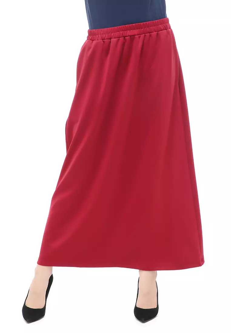 Rok Panjang Muslimah Polos Bawahan Wanita Regular Fit All Size - Maroon