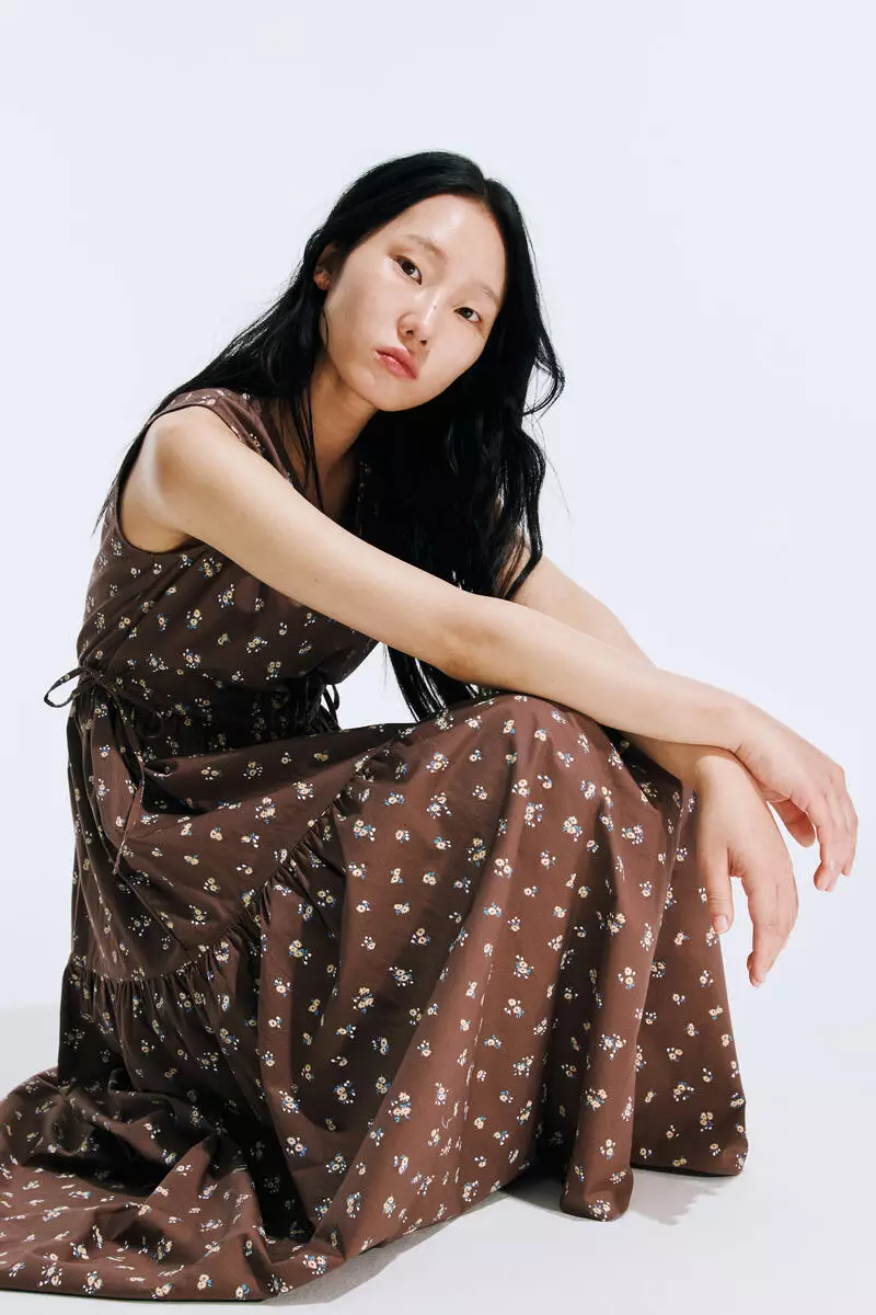 Drawstring-detail cotton dress