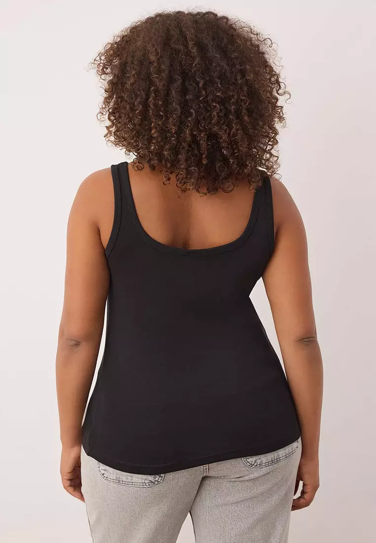 Black U-Neck Soft Fabric 100% Cotton Knitted Plus Size Tank Top Tbbss25Cv00017