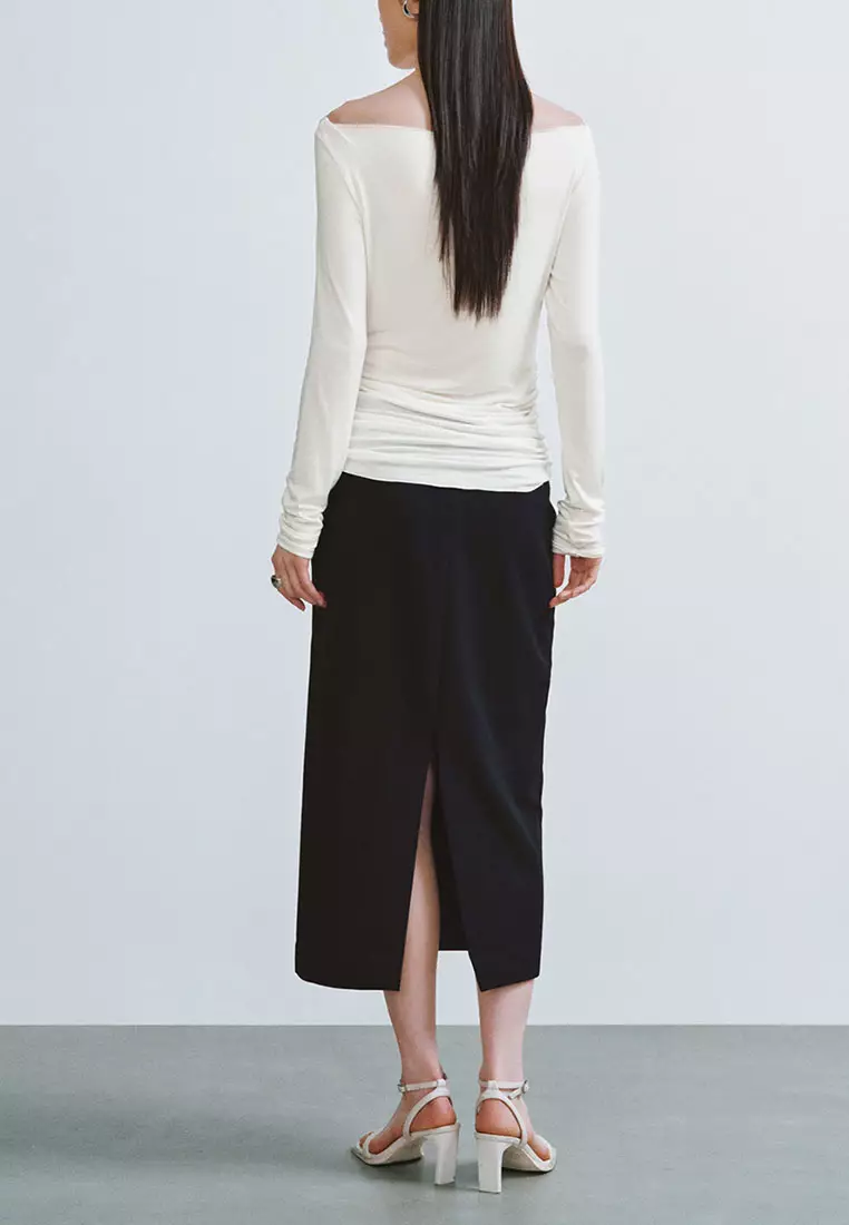 Cowl Neck Ruched Skinny Top