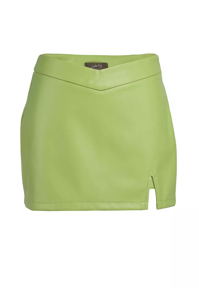 Lime Mid-Waist Solid Mini Skirt
