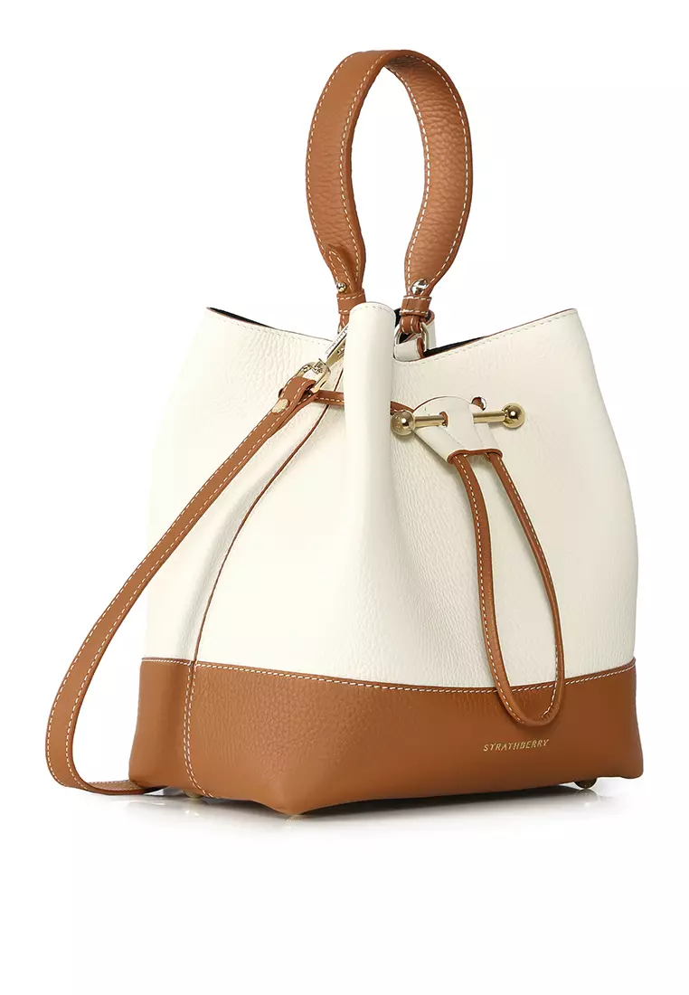 Buy Strathberry LANA MIDI BUCKET BAG SHOULDER BAG - TAN WITH VANILLA STITCH  2023 Online