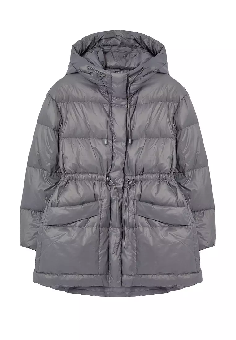 Grey Oversize Hooded Goose Down Puffer Jacket TWOAW25MO00111