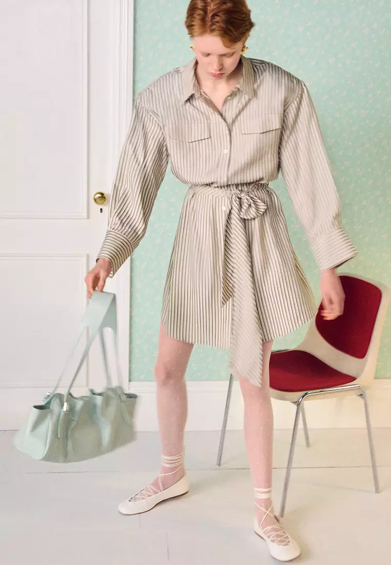 Tie-Belt Mini Shirt Dress