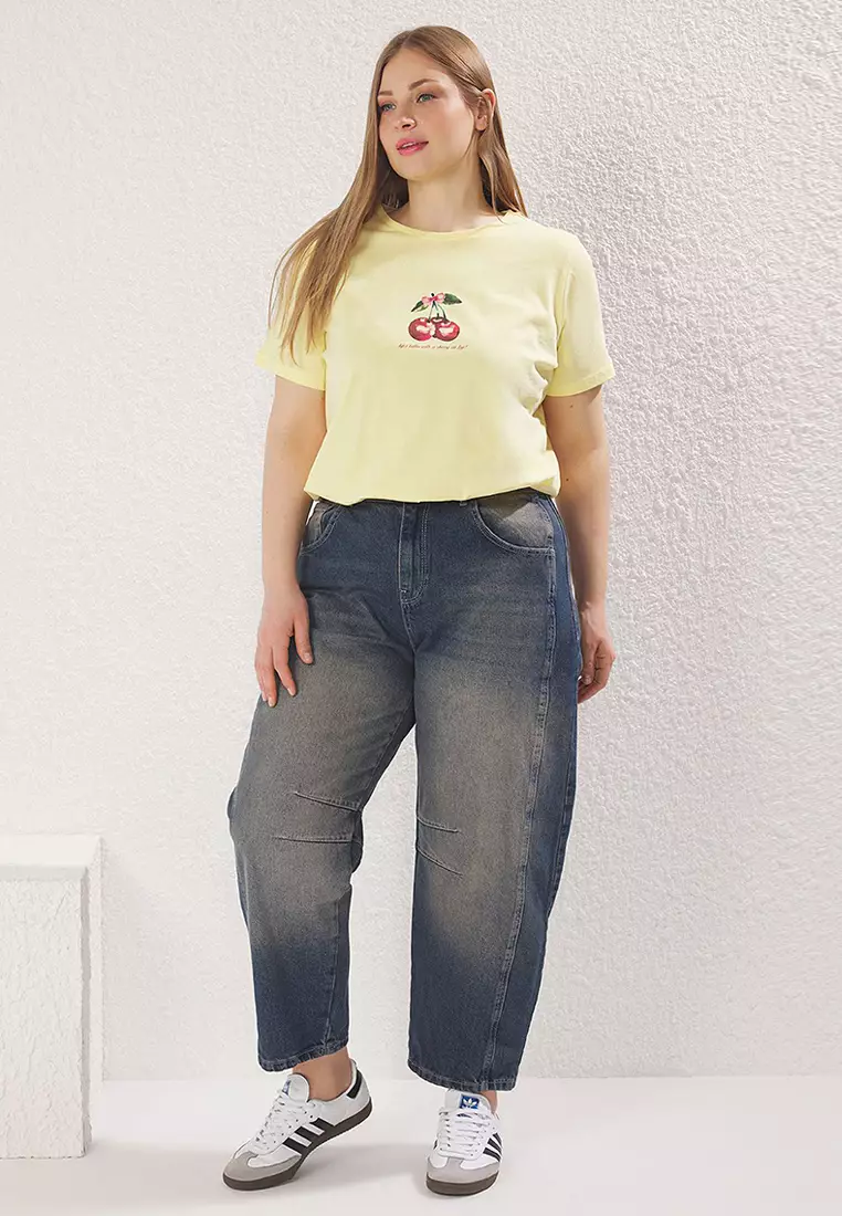 Blue High Waist Baggy Fit Large Size Jeans Tbbss25Cj00000