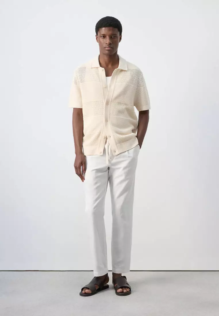 Slim Fit Cropped Linen-Cotton Trousers