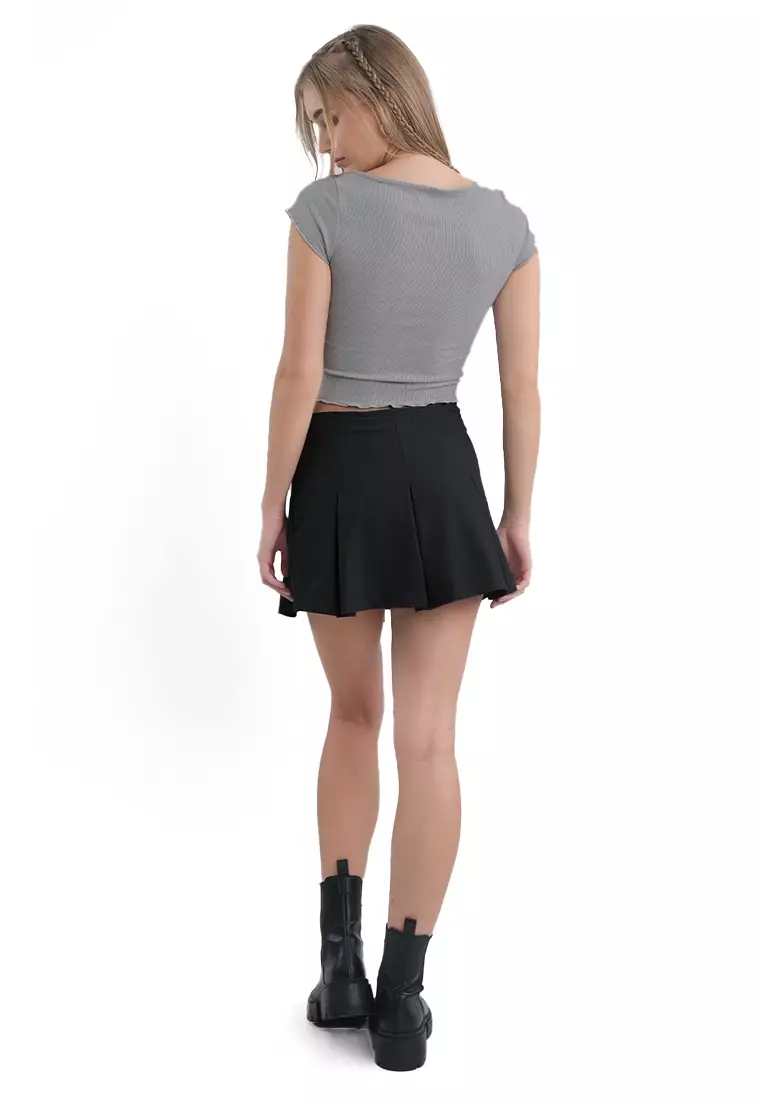 Pointelle Jersey Top With Lettuce Edge And Tie Detail