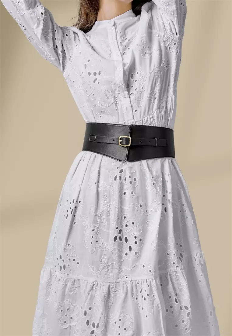 Noa 女士腰带宽版可调节，带弹性及针扣 - 黑色