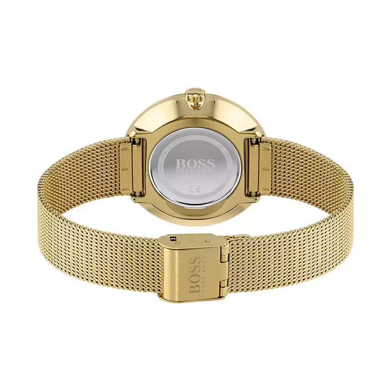 Jam Tangan Wanita Hugo Boss Praise 1502547 Ladies Gold Dial Gold Mesh Strap