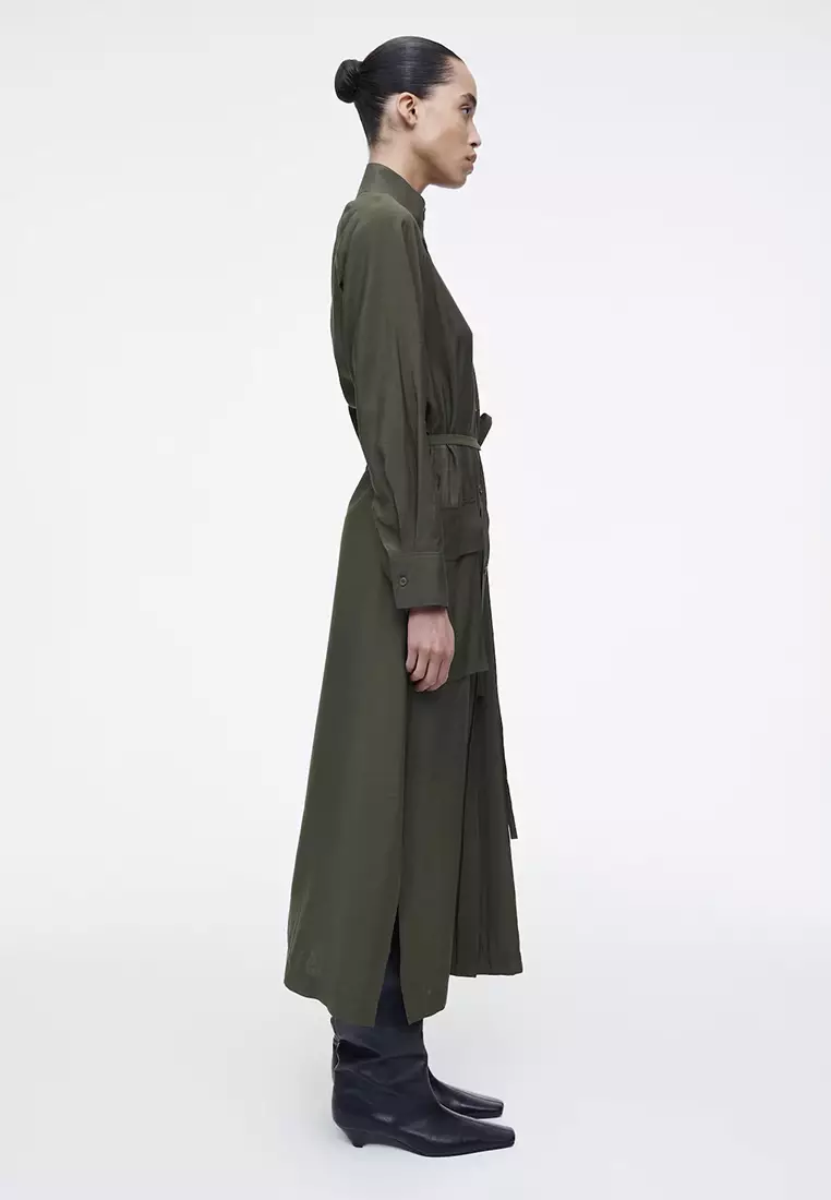 slim fit dress slacks Cos Khaki Green Asymmetric Shirt Dress