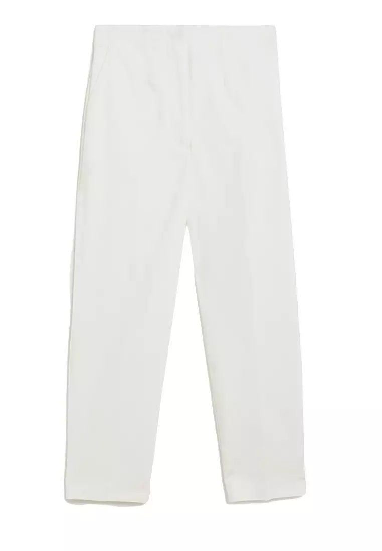 Cotton Blend Slim Fit Cropped Trousers