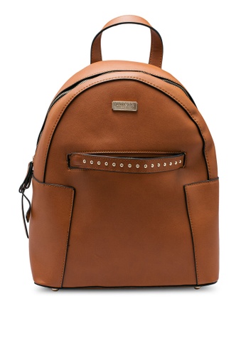 Unisa brown Faux Leather Studded Backpack 6950BACF5203E7GS_1