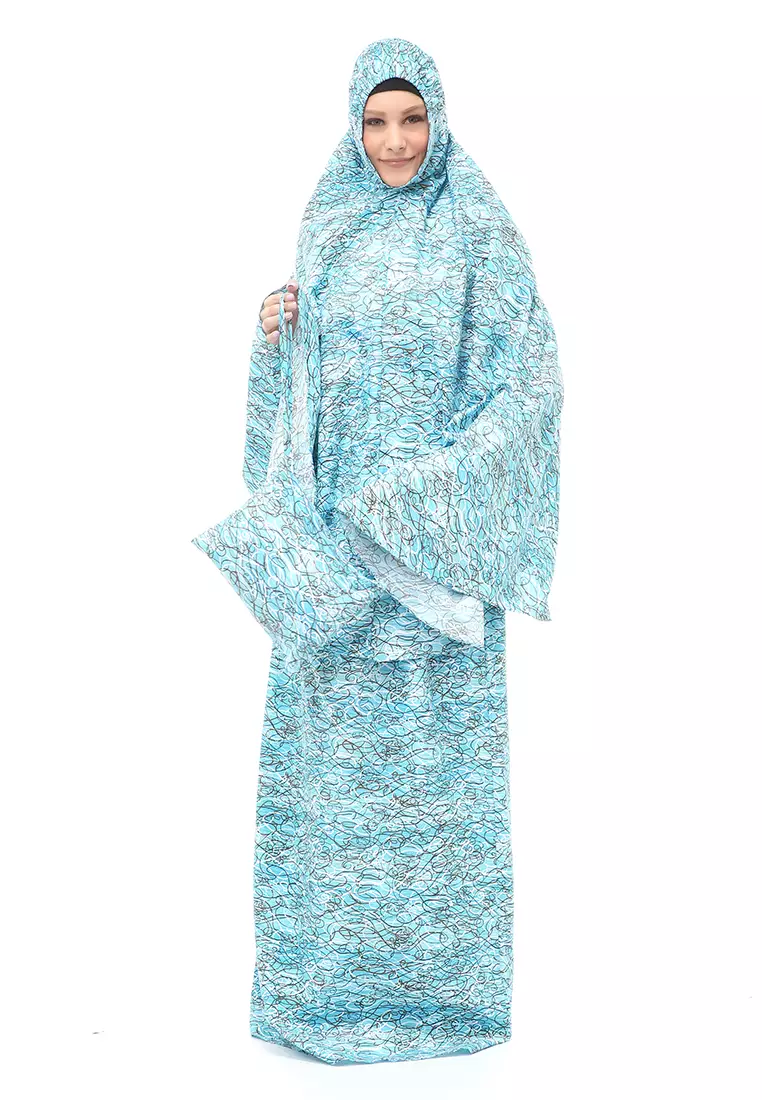 Damara Mukenah Bali Muslimah Atasan Bawahan Wanita Motif Kombinasi Relaxed Fit - Blue