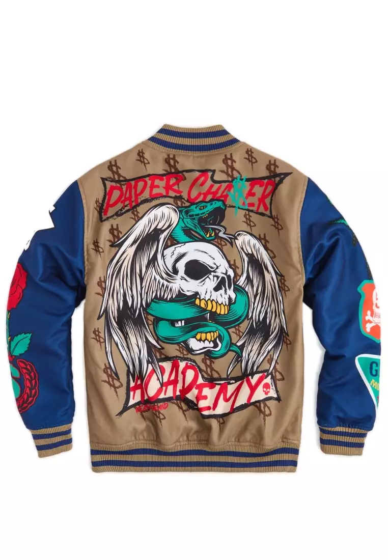 NYC Streetwear - Paper Varsity Jacket - Beige/Blue