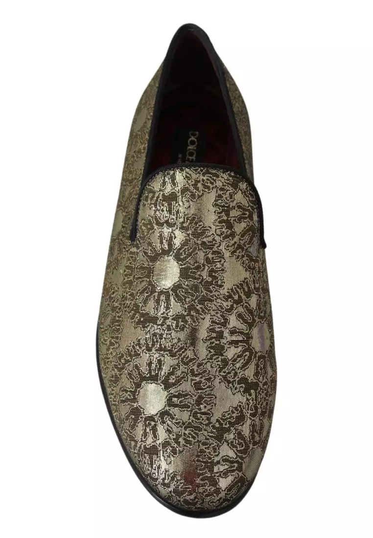 Buy Dolce & Gabbana Dolce & Gabbana Gold Jacquard Flats Mens Loafers ...