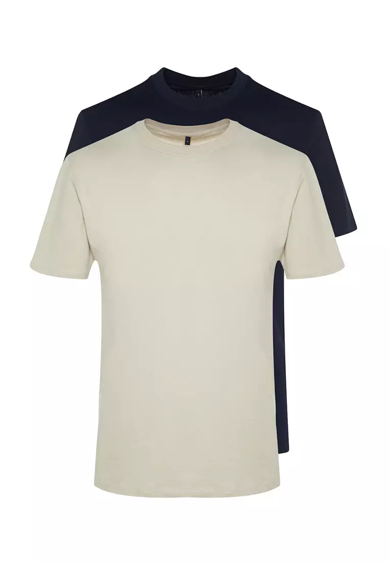 Stone-Navy Blue Basic Slim Fit 2-Pack Short Sleeve T-Shirt