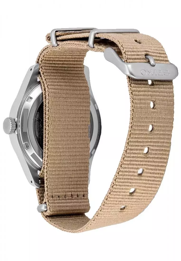 Jam Tangan Pria Seiko 5 Sports Original Garansi Resmi SRPG35 SRPG35K1 Strap Beige Nylon Black Dial Automatic