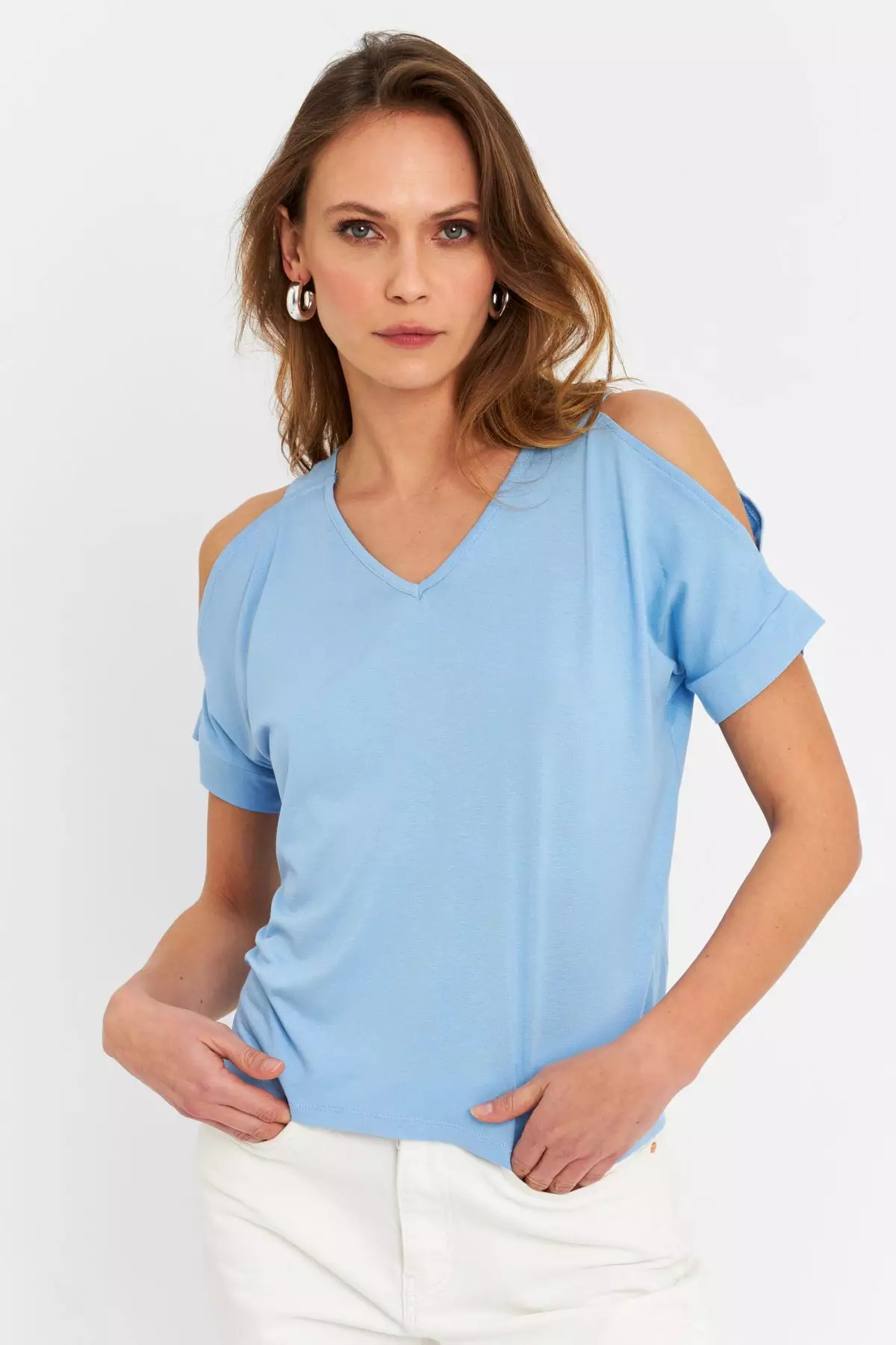 V-Neck Cold Shoulder Blouse