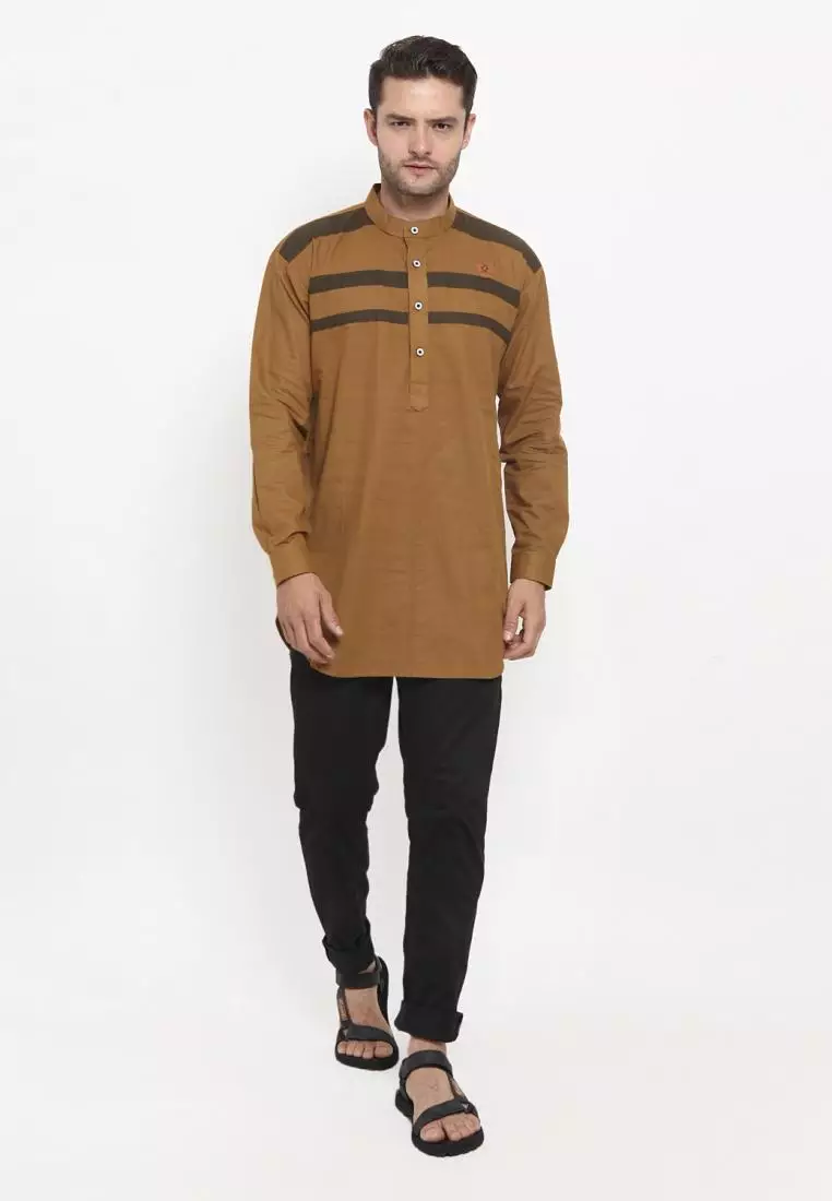 Zayidan Baju Koko Gamis Muslim Pria Rauf - Coklat