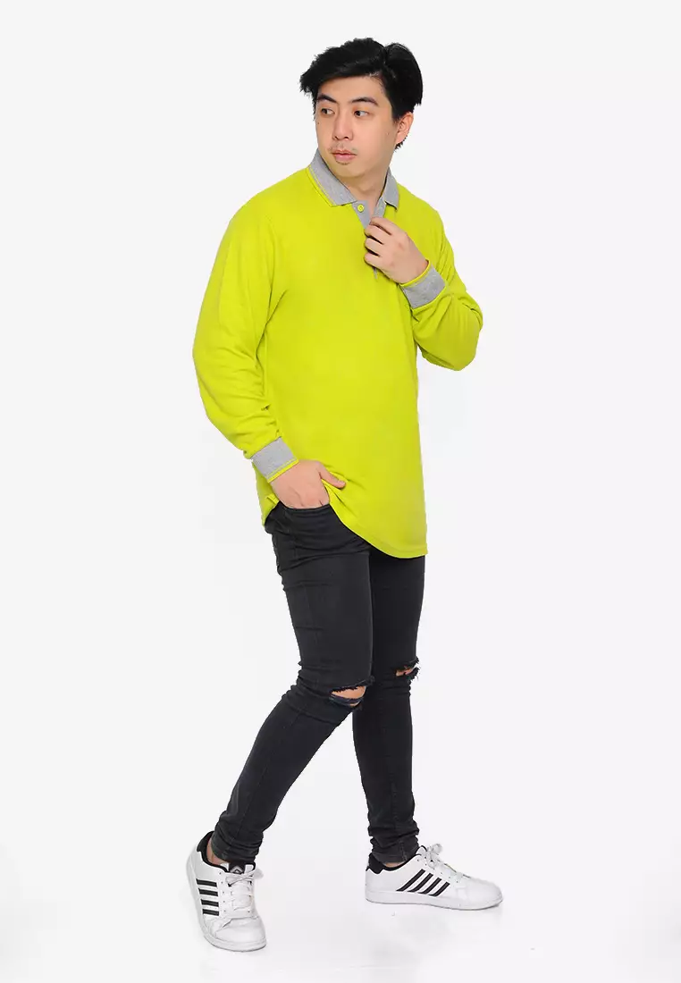 Andre Michel Kaos Polo Shirt Lengan Panjang Kerah Abu Hijau Daun Muda 933-66
