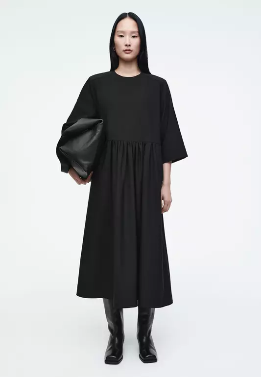 Gathered Wool-Blend Midi Dress