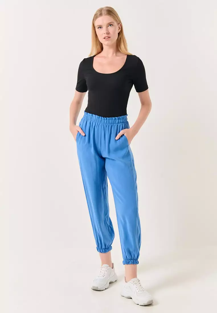 Jimmy Key Cobalt Elastic Waist Narrow Leg Casual Trousers
