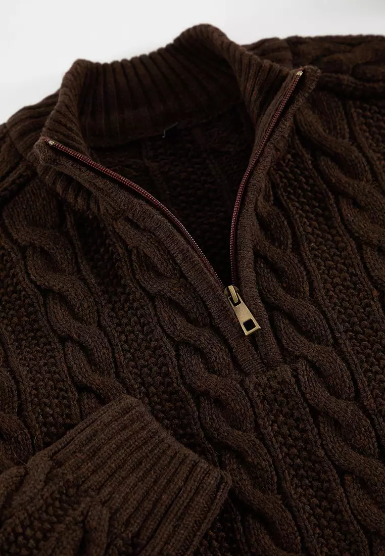 Brown Unisex Regular Fit Half Turtleneck Hair Knit Sweater TMNAW21KZ0737