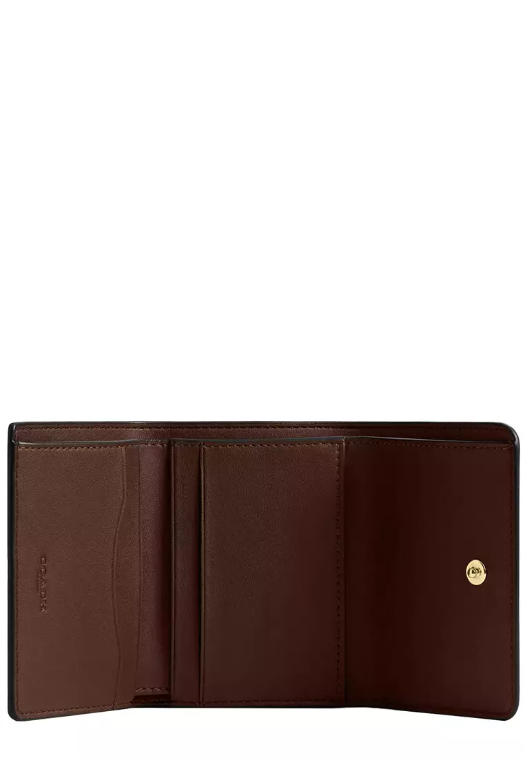 Card Holder Wallet In Blocked Signature Canvas in Walnut/ Tan CZ446