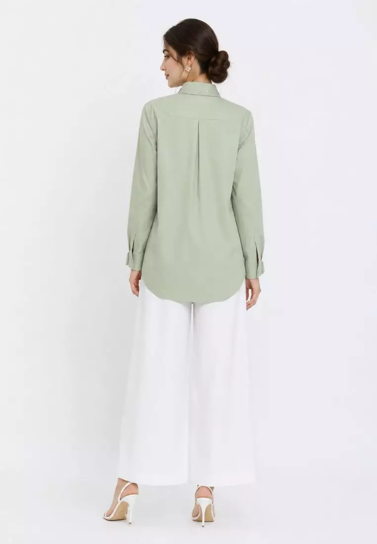 Olive Soft Sage Embroidered Shirt By Brilliant Girl Warna HIJAU