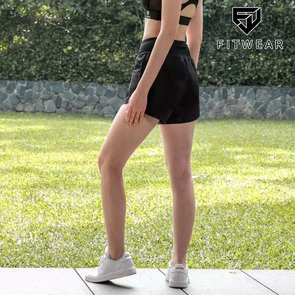 Fitwear Celana Pendek + Inner Olahraga Big Size Wanita VERONNICA V-WAIST POCKET - BLACK
