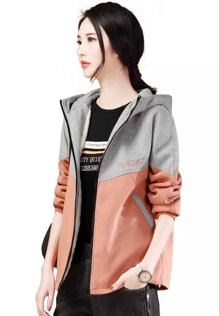 Buy A IN GIRLS Fashion Colorblock Plus Velvet Hooded Jacket 2024