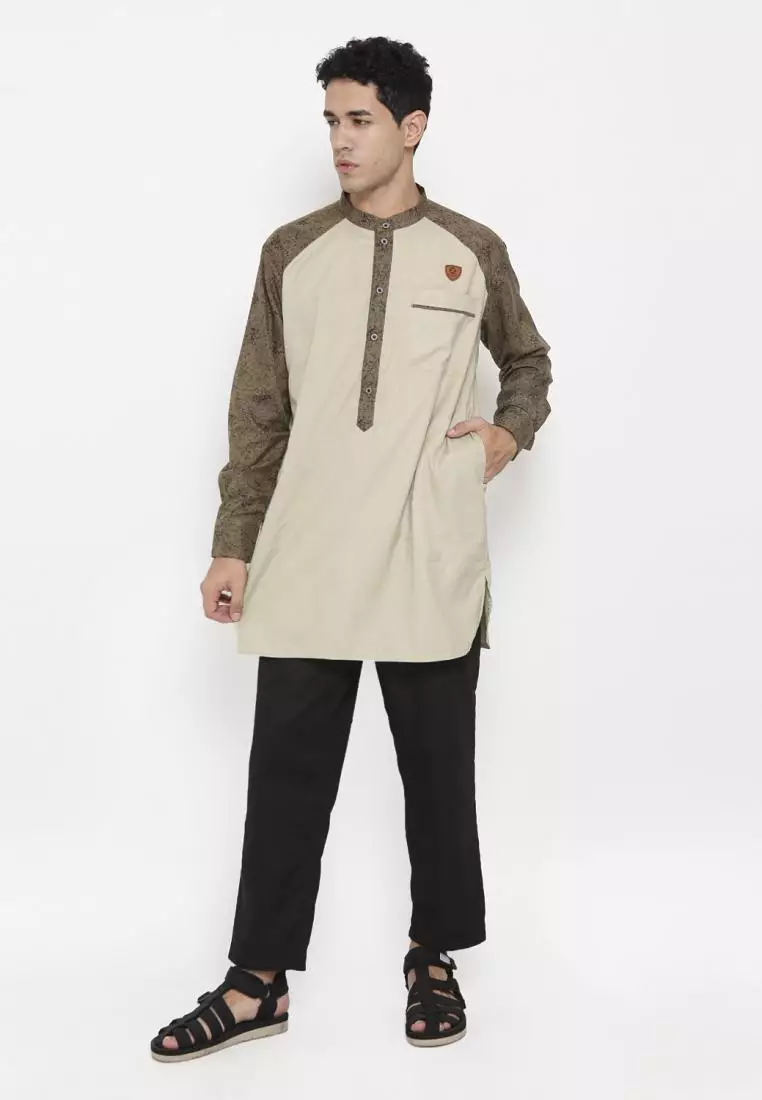 Zayidan Baju Koko Gamis Muslim Pria Fudail Pjg - Cream Polos