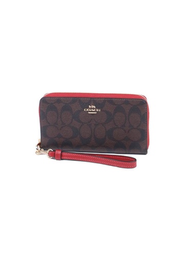 Coach brown and red Coach Long Zip C4452 Around Wallet Signature Canvas In Brown 1941 Red 976CFACC9D304FGS_1