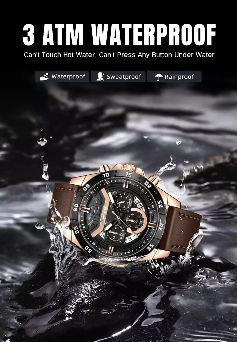 Jam Tangan Pria Original Multifungsi Analog & Digital Anti Air Tali Kulit Jam Tangan Cowok brownblack