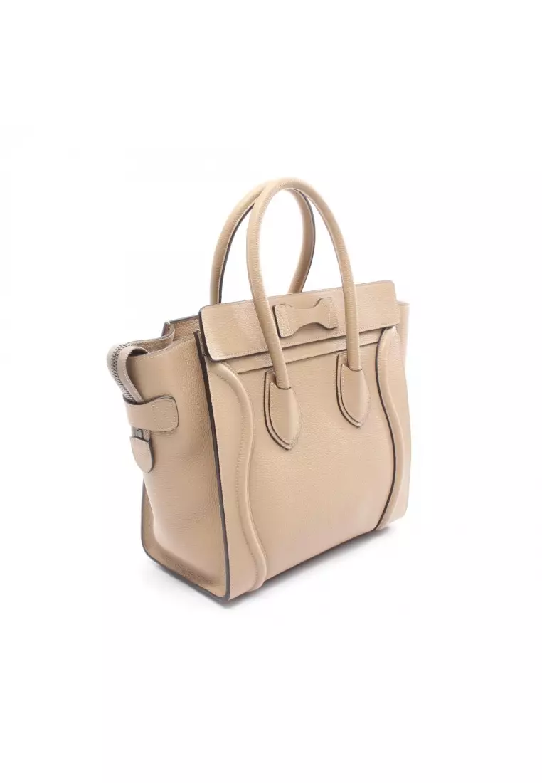 Pre-Loved Celine luggage micro shopper Handbag tote bag leather beige