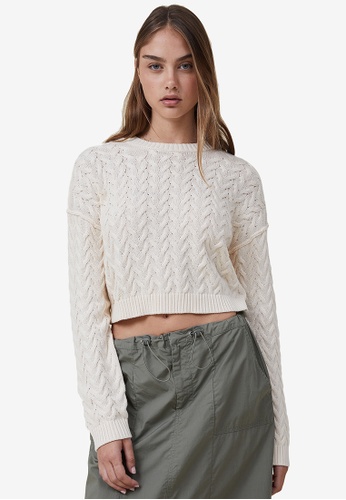 Cotton On Crop Cable Knit Sweater | ZALORA Malaysia