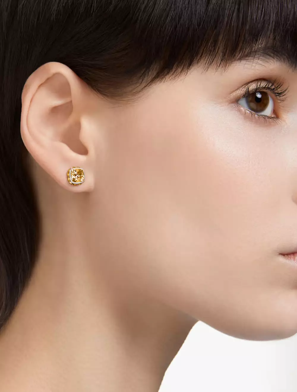 Birthstone Stud Earrings, Square Cut, November, Yellow, Rhodium Plated - Yellow