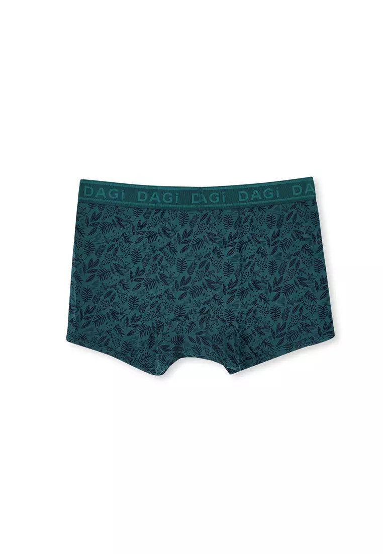 3-Pack Dark Blue Basic Boxer, Leaf Printed, Short Leg, Underwear for Men
