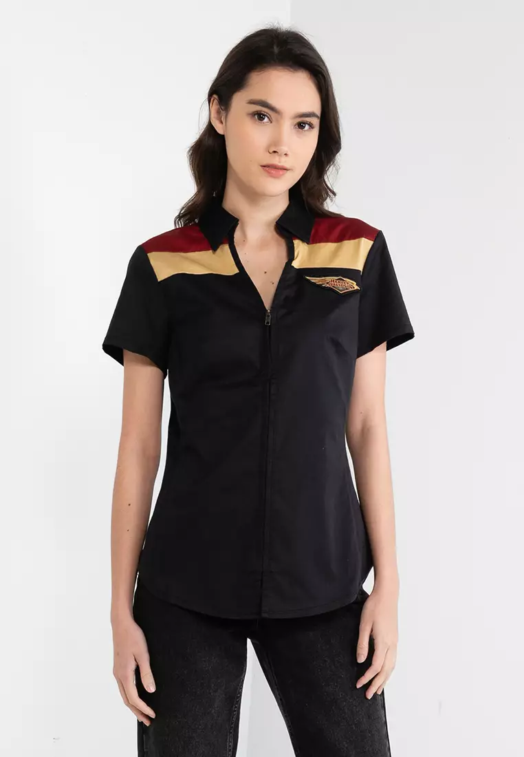 Zip front shirts women's sales