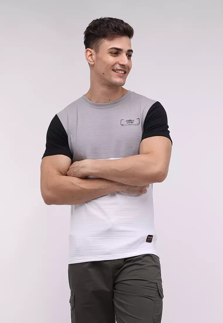 Round Neck Streaky Short Sleeves T-Shirt