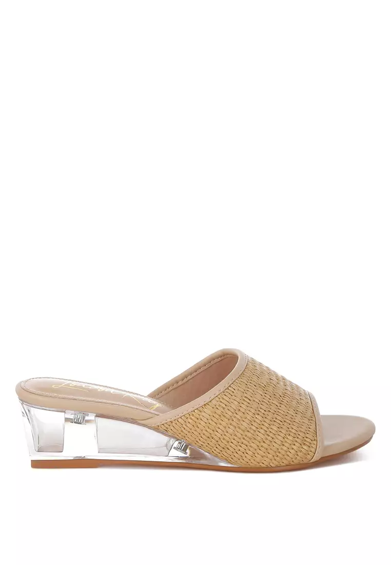 Discount on London Rag  shoes - SKU: Raffia Clear Heel Wedge Sandals In Natural