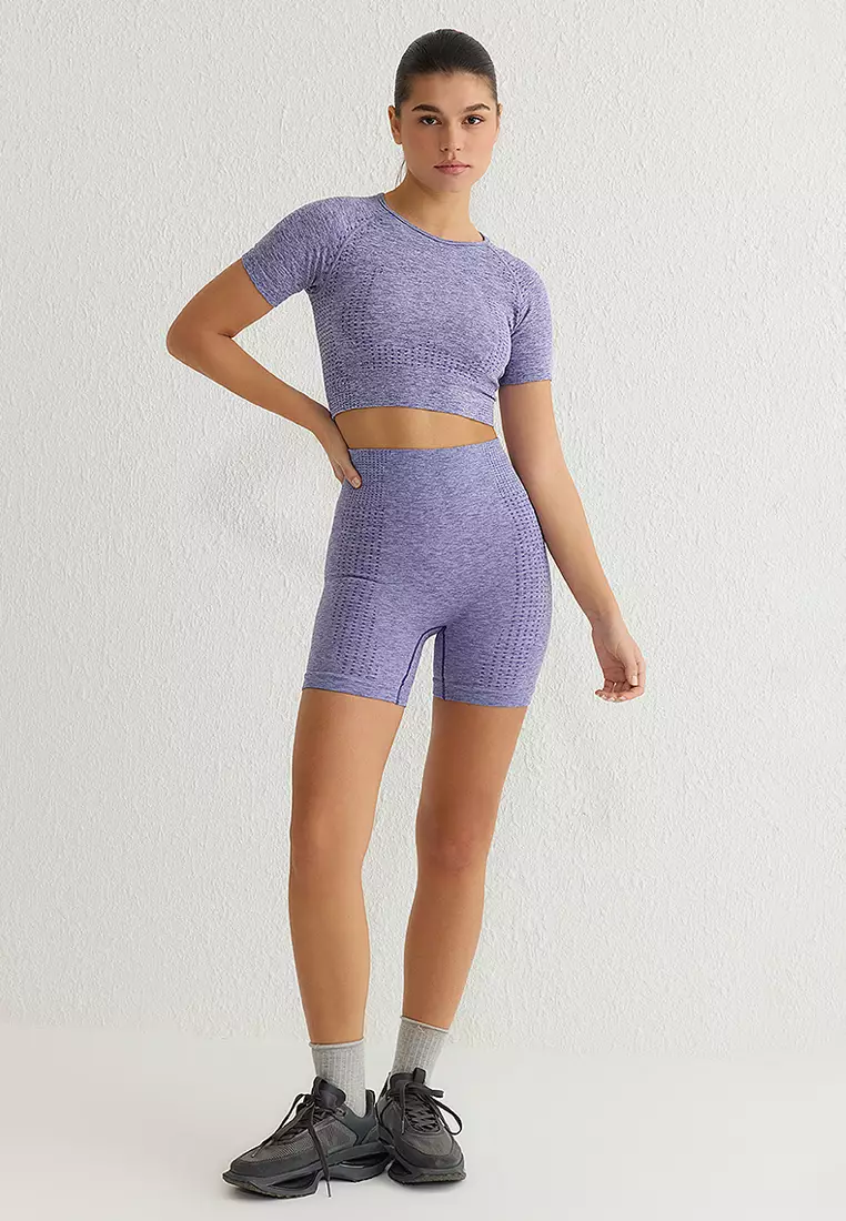 Lilac Seamless Knitted Sports Shorts