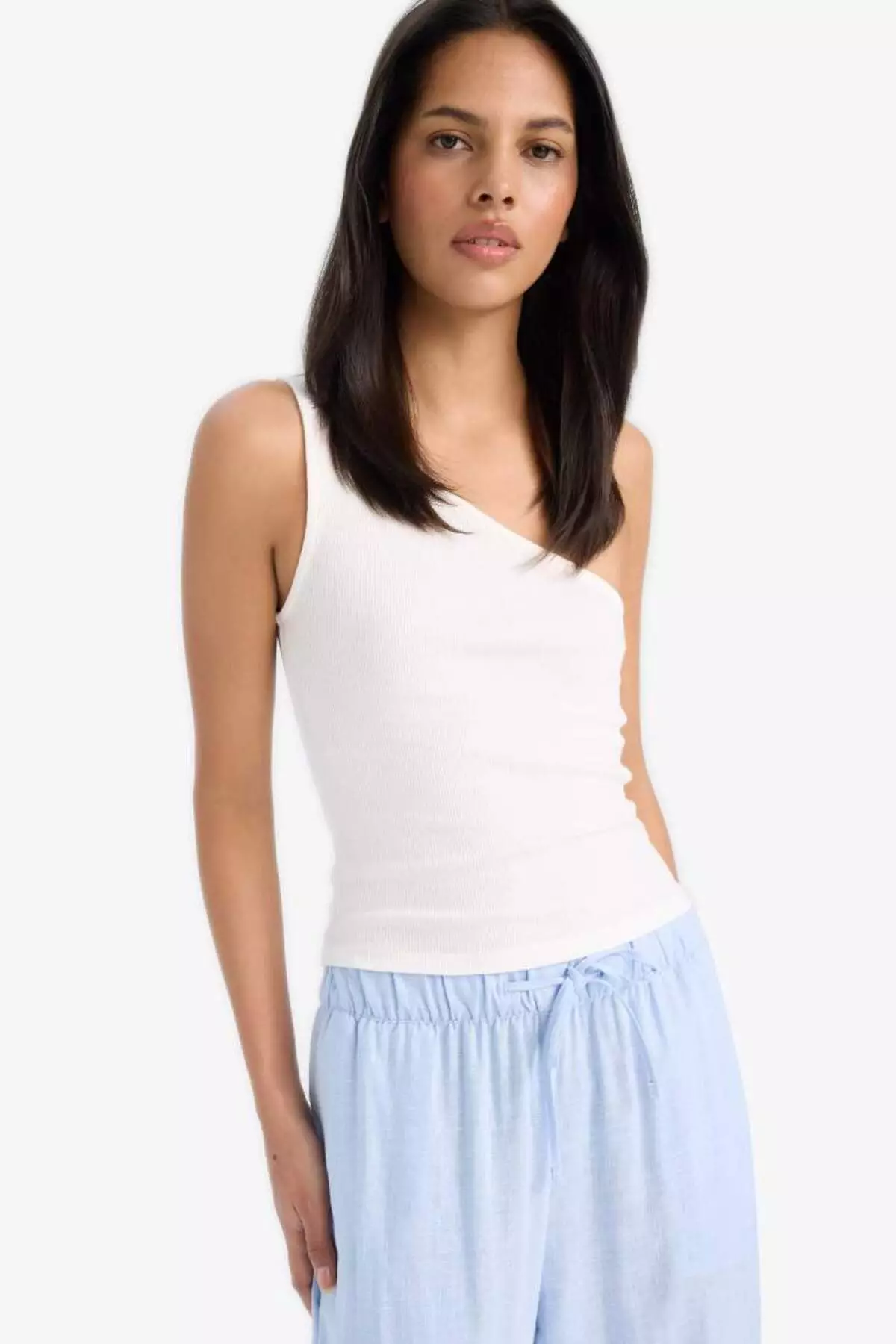 Slim Fit Slim Fit Single Shoulder Ribbed Camisole Tank Top A7453Ax25Sm