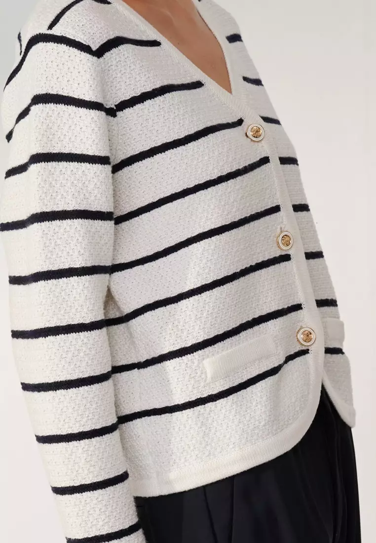 White Stripe Knit Jacket